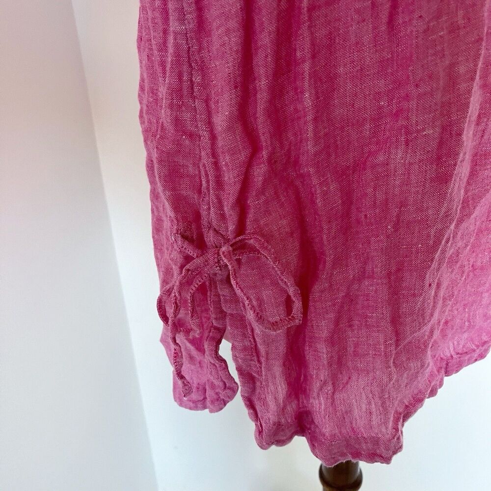 Isaac Mizrahi Linen Top Shirt Blouse 3/4 Sleeve Tie Side Tunic Pink M Medium - Picture 6 of 16